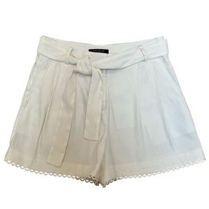 Ann Taylor White High-Waist Belted Shorts with Lace Trim